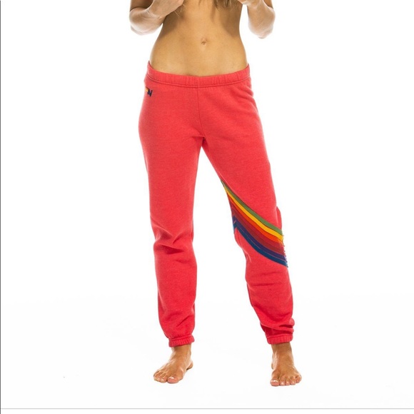 Aviator Nation Pants - Aviator Nation Chevron stitch sweatpants, neon red